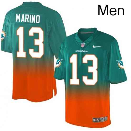 Mens Nike Miami Dolphins 13 Dan Marino Elite Aqua GreenOrange Fadeaway NFL Jersey